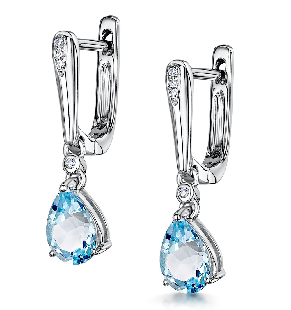 Stellato Blue Topaz and Diamond Earrings 0.03ct in 9K White Gold